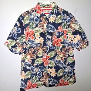 Original Penguin Hawaiian Floral Button Shirt Medium Men's Cruise Blue Colorful